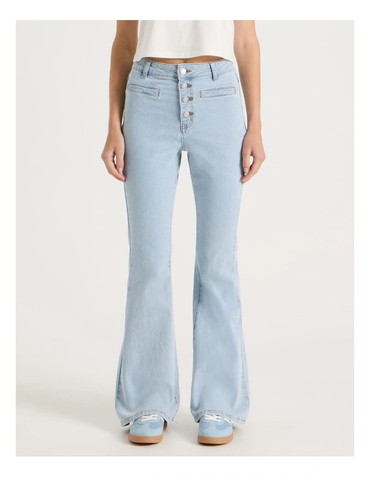High Rise Flare Denim Jeans in Light Blue image 2