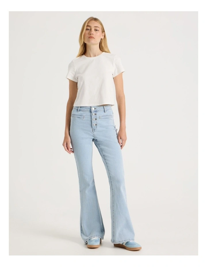 High Rise Flare Denim Jeans in Light Blue image 3