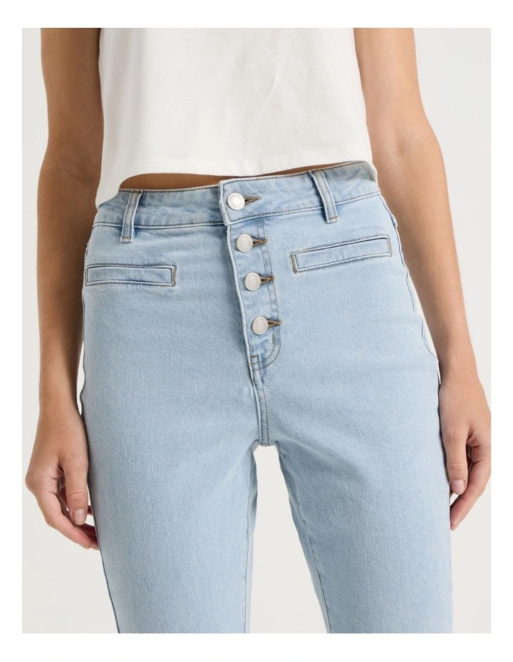 High Rise Flare Denim Jeans in Light Blue image 4