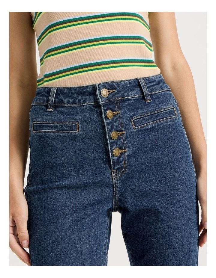 High Rise Flare Denim Jeans in Mid Blue image 3