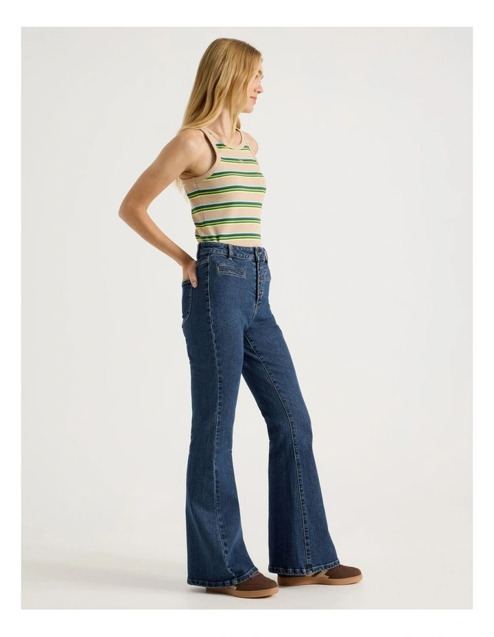 High Rise Flare Denim Jeans in Mid Blue image 4