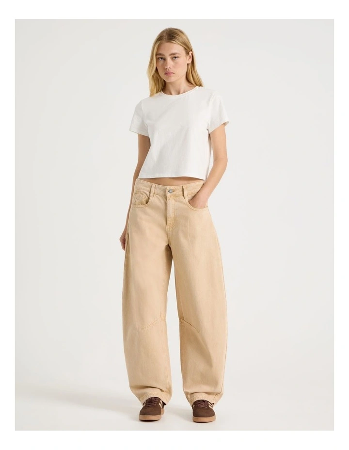 Mid Rise Barrel Leg Jeans in Sand image 1