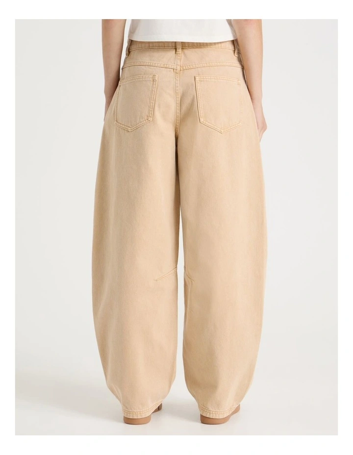 Mid Rise Barrel Leg Jeans in Sand image 4