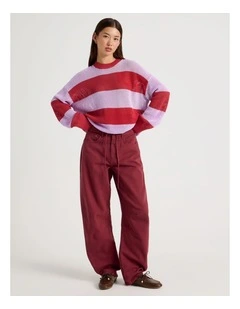 Tie Waist Barrel Jean in Red