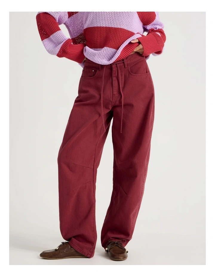 Tie Waist Barrel Jean in Red image 2
