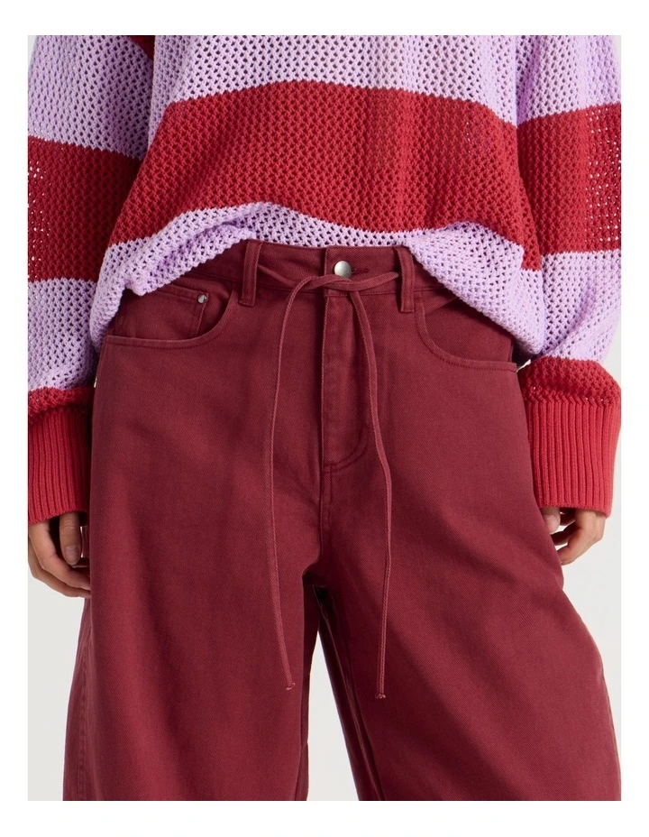 Tie Waist Barrel Jean in Red image 3
