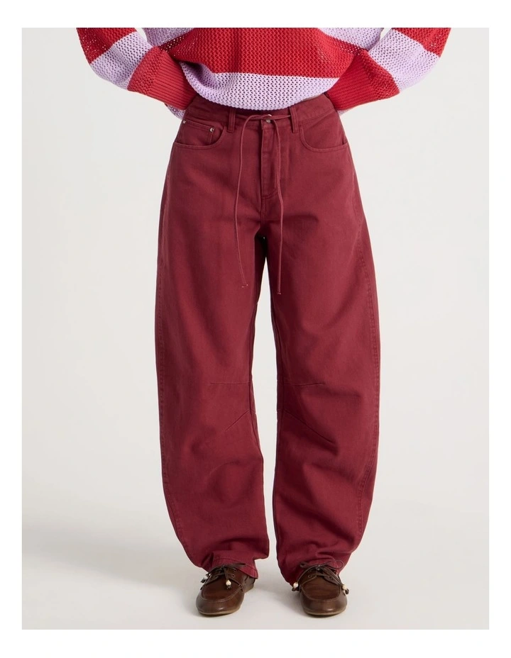 Tie Waist Barrel Jean in Red image 5