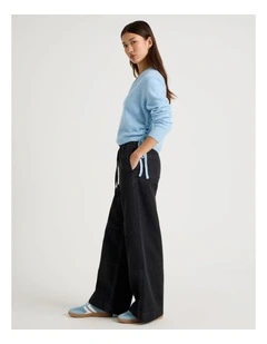 Wide Leg Soft Denim Pant in Jet Black