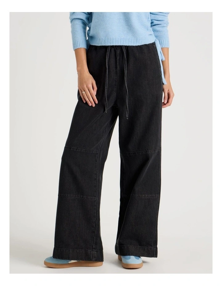 Wide Leg Soft Denim Pant in Jet Black image 2