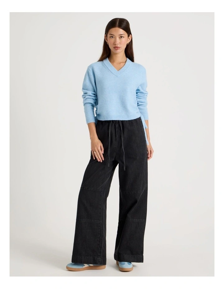 Wide Leg Soft Denim Pant in Jet Black image 3