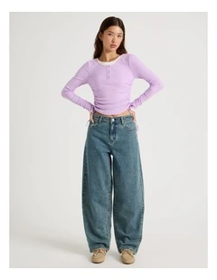 Mid Rise Barrel Leg Jean in Mid Blue Wash