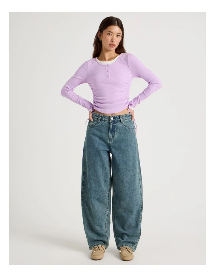 Mid Rise Barrel Leg Jean in Mid Blue Wash image 1