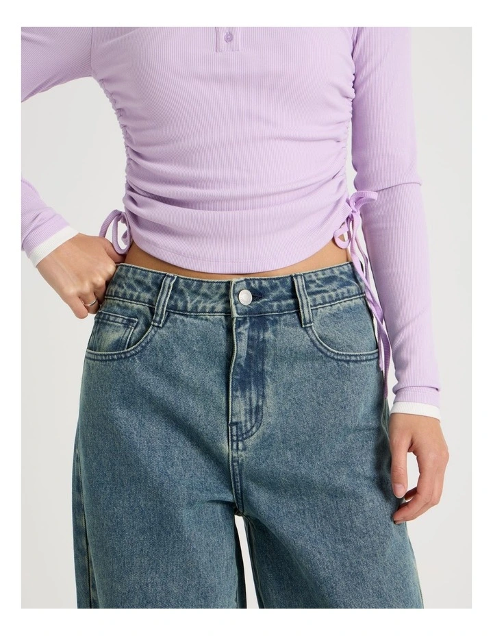 Mid Rise Barrel Leg Jean in Mid Blue Wash image 3