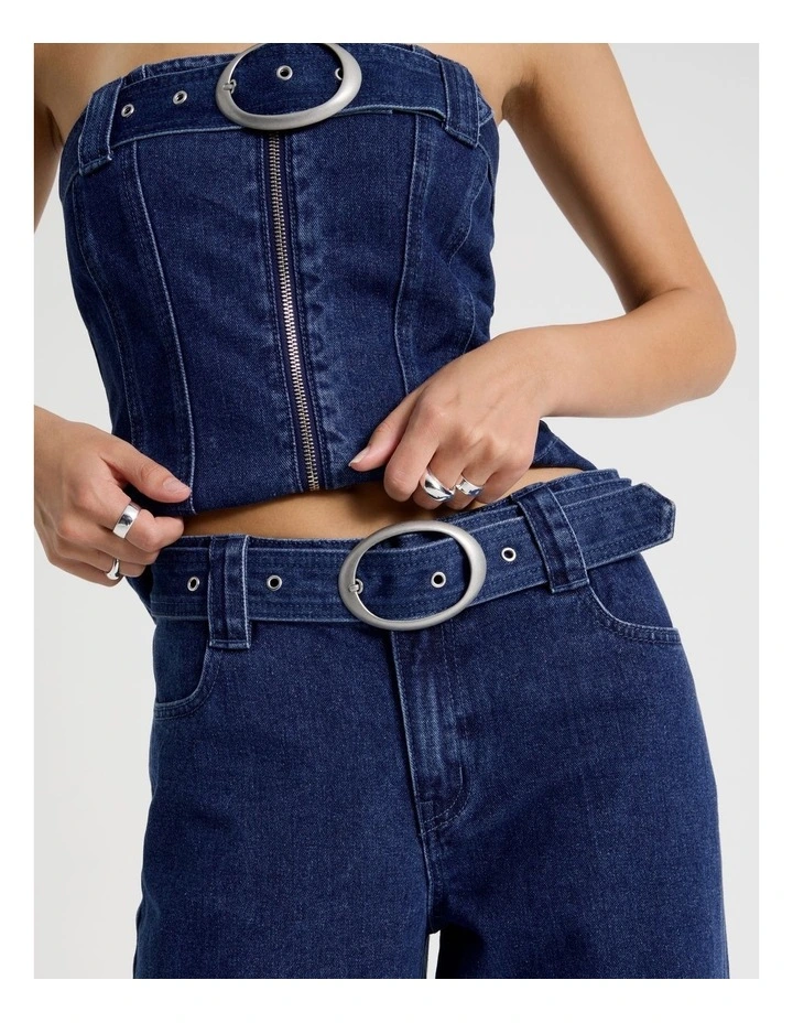 Buckle Detail Jeans in Mid Blue Wash image 4
