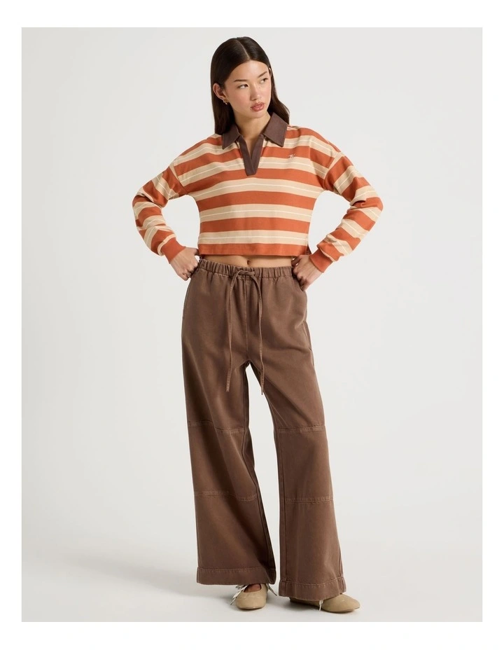 Wide Leg Soft Denim Pant in Deep Taupe image 3