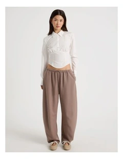 Tie Waist Barrel Leg Pant in Deep Taupe