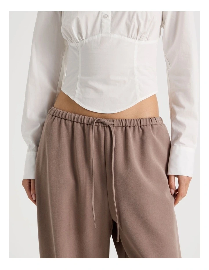 Tie Waist Barrel Leg Pant in Deep Taupe image 3