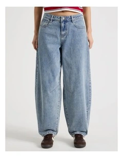 Baggy Barrel Leg Jean in Light Blue Wash
