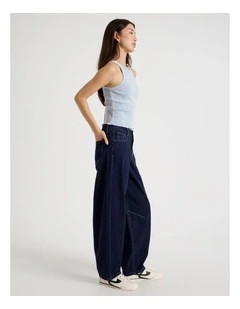 Baggy Barrel Leg Jean in Dark Blue Wash
