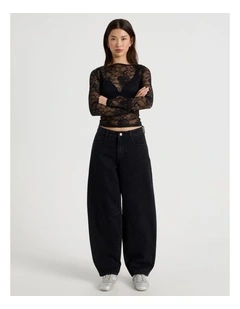 Baggy Barrel Leg Jean in Black Wash