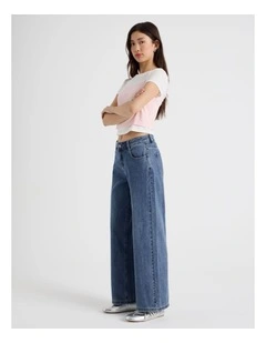 Low Rise Baggy Leg Jean in Mid Blue Wash