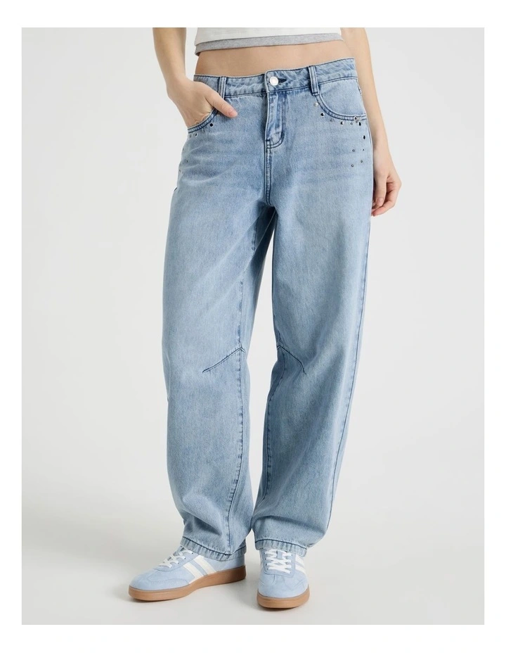 Baggy Barrel Leg with Studs in Light Blue image 2