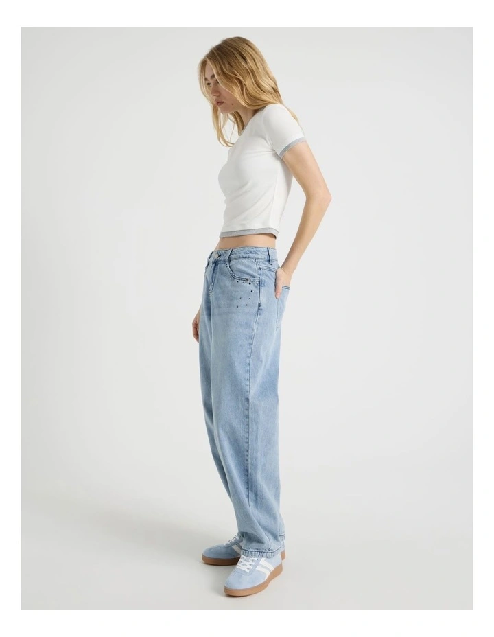 Baggy Barrel Leg with Studs in Light Blue image 3