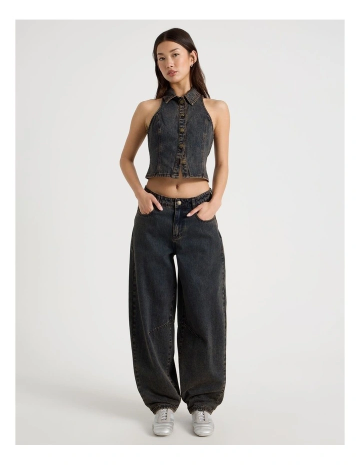Oversized Barrel Jeans in Indigo Overdyed Brown image 1