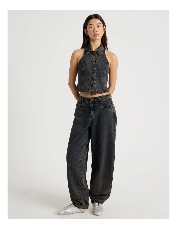 Oversized Barrel Jeans in Indigo Overdyed Brown image 5
