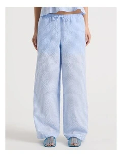 Pull On Wide Leg Pant in Blue Gingham