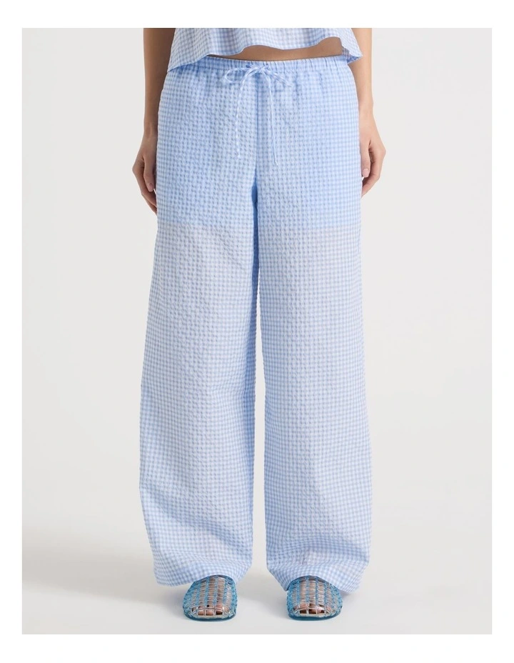 Pull On Wide Leg Pant in Blue Gingham image 1