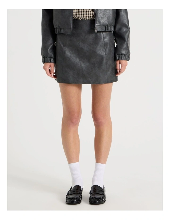 PU Leather Mini Skirt in Black image 2