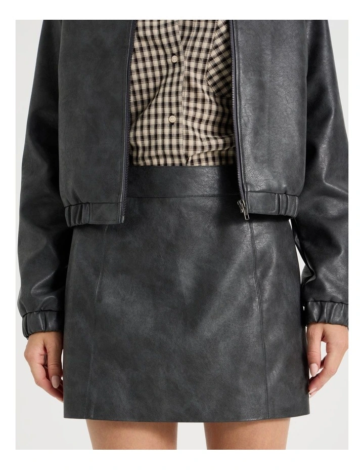 PU Leather Mini Skirt in Black image 3