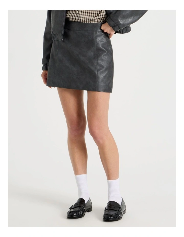 PU Leather Mini Skirt in Black image 5