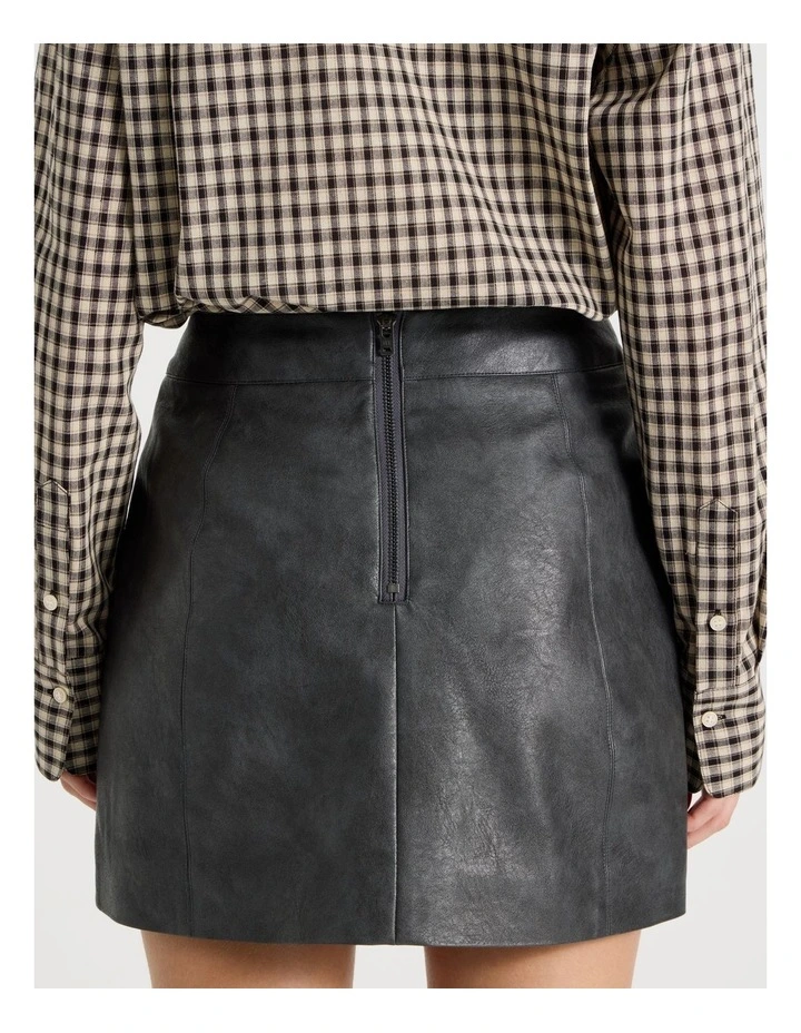 PU Leather Mini Skirt in Black image 7