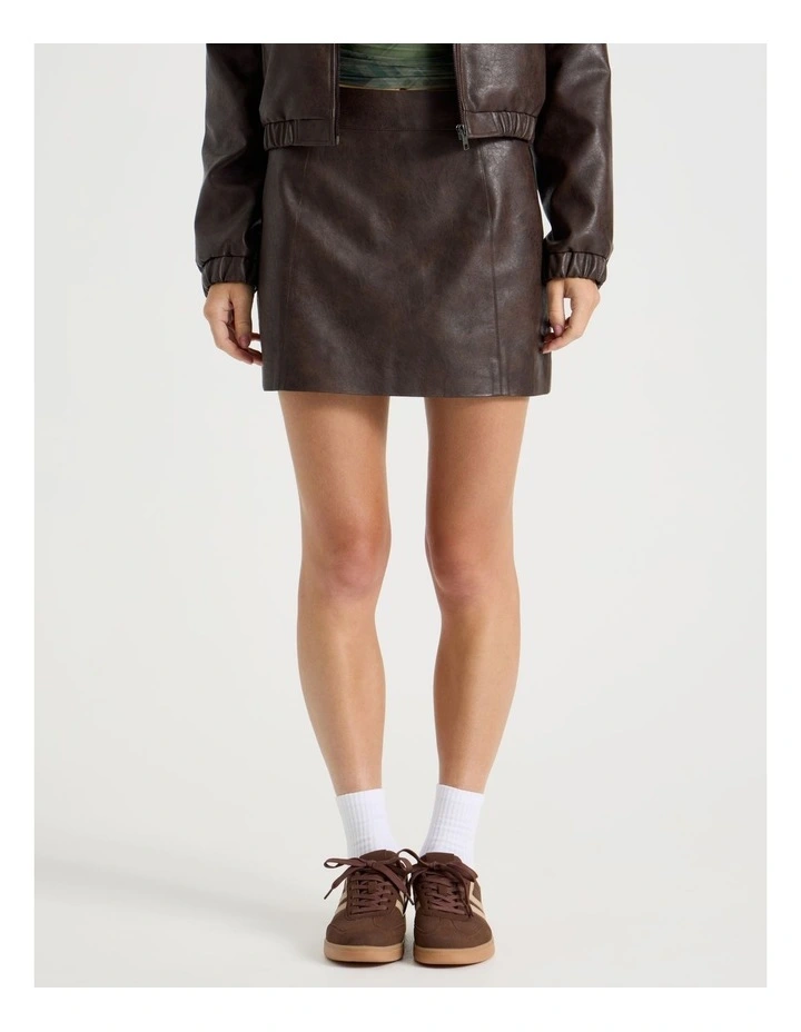 PU Leather Mini Skirt in Dark Brown image 2