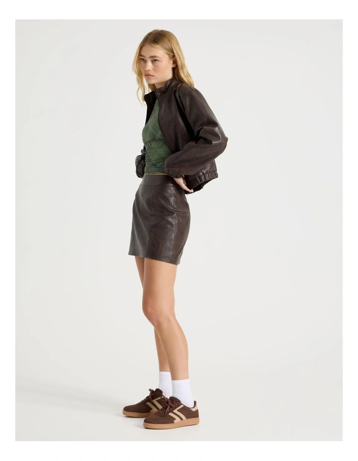 PU Leather Mini Skirt in Dark Brown image 3