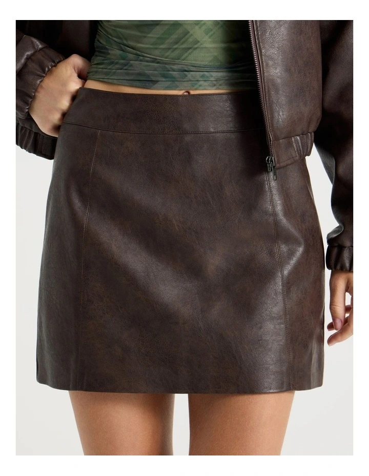 PU Leather Mini Skirt in Dark Brown image 4