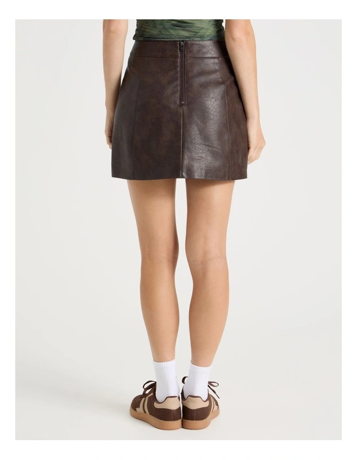 PU Leather Mini Skirt in Dark Brown image 5