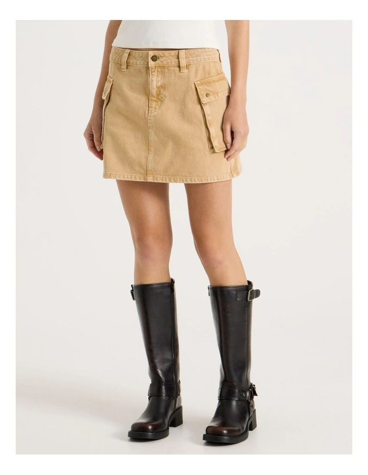Mini Denim Skirt With Pockets in Sand image 2