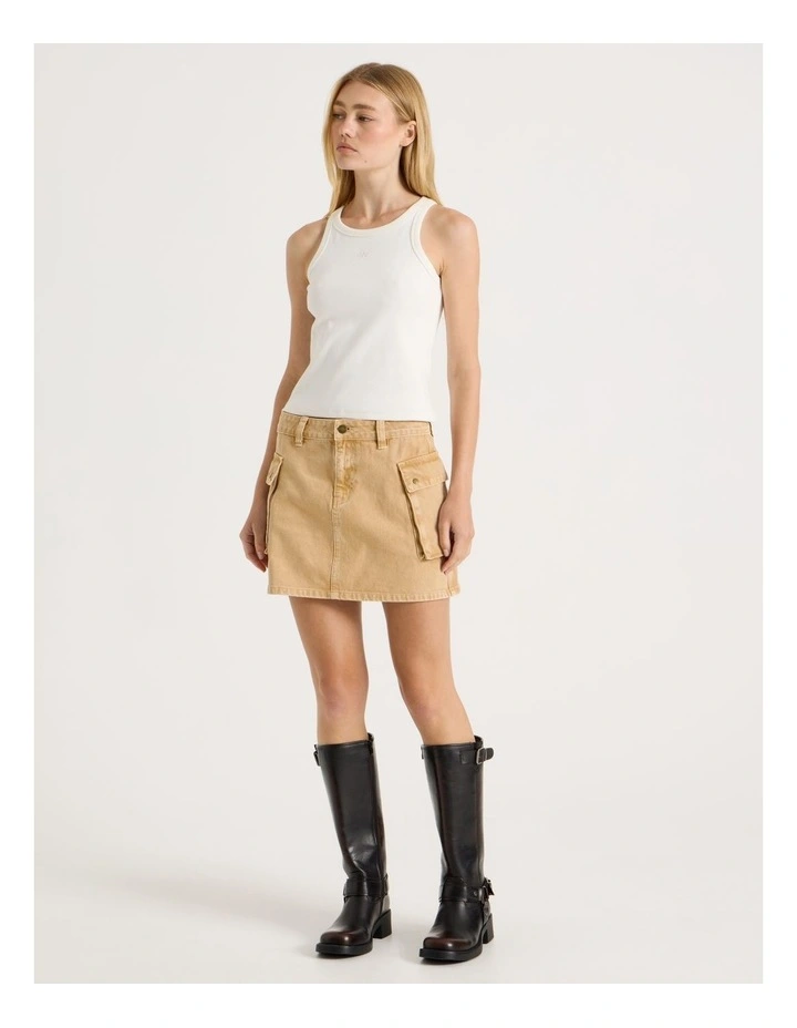 Mini Denim Skirt With Pockets in Sand image 3