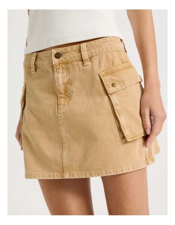 Mini Denim Skirt With Pockets in Sand image 4