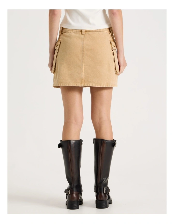 Mini Denim Skirt With Pockets in Sand image 5