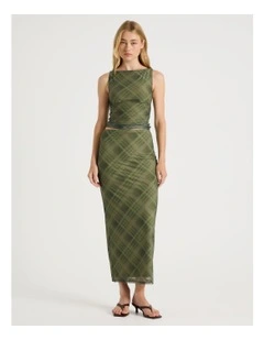 Mesh Midi Skirt in Khaki Check