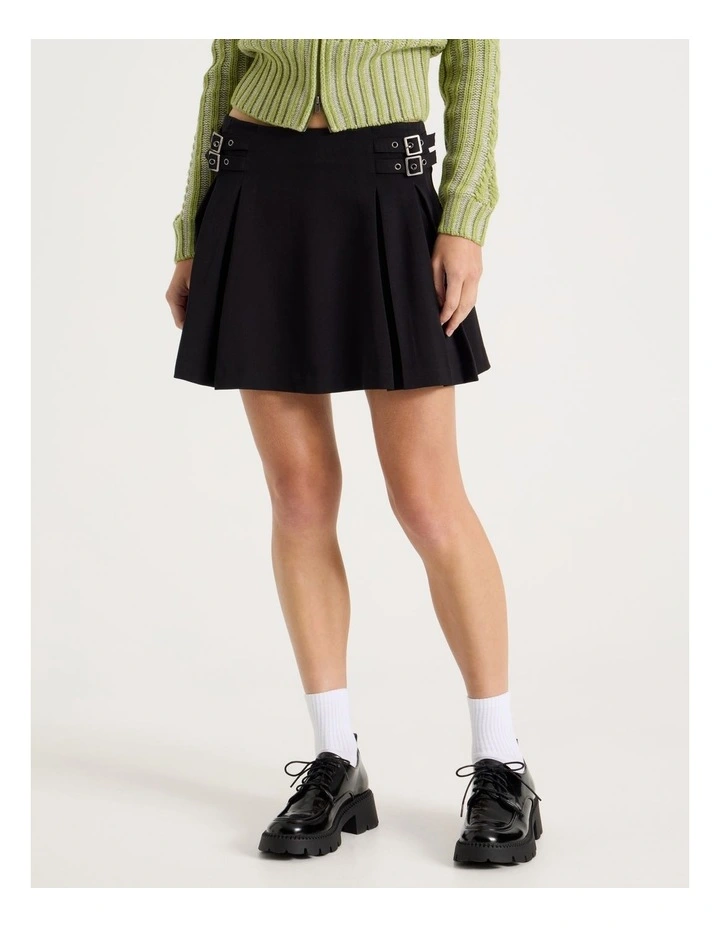 Buckle Detail Mini Skirt in Black image 2