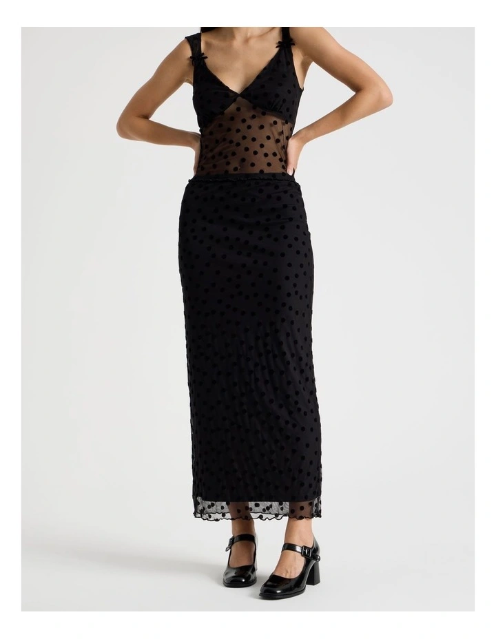 Polka Mesh Midi Skirt in Jet Black image 1