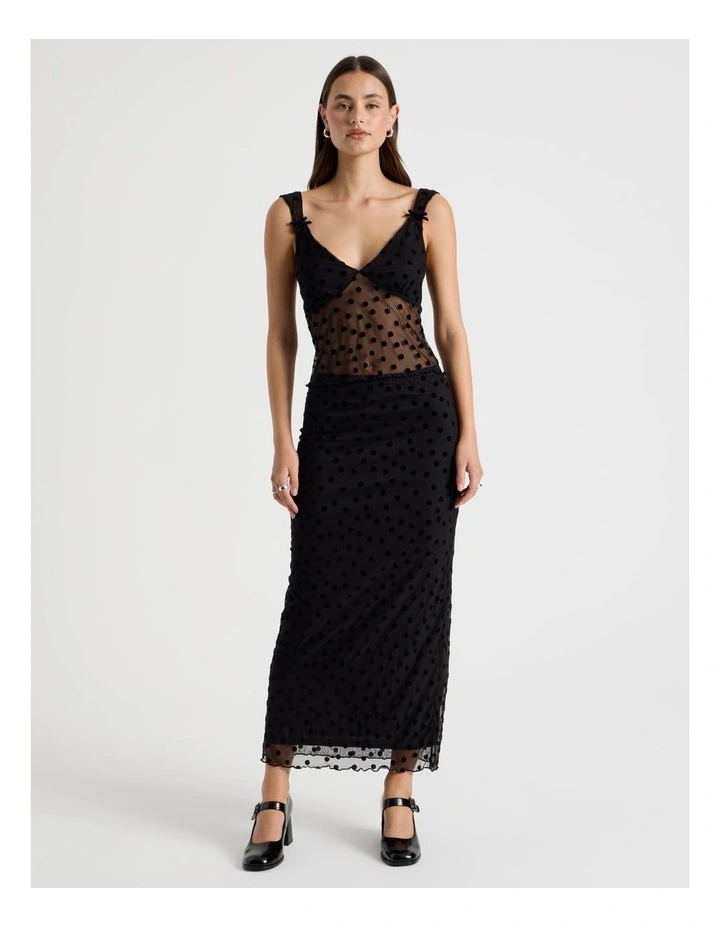Polka Mesh Midi Skirt in Jet Black image 2