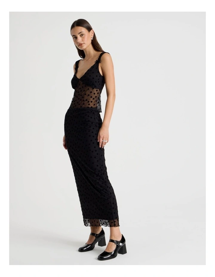 Polka Mesh Midi Skirt in Jet Black image 4