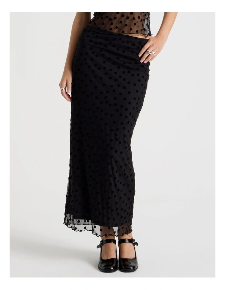 Polka Mesh Midi Skirt in Jet Black image 5