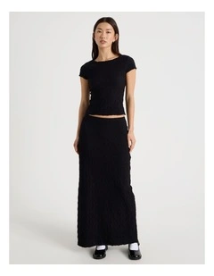 Textured Midi Skirt in Jet Black